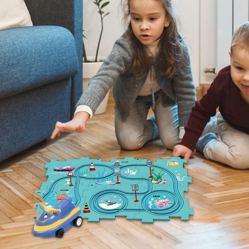 Juguete de rompecabezas de coche de pista de ferrocarril Flexible, ensamblaje de bricolaje, juguete de interacción entre padres e hijos, coche de pista eléctrica, regalos de rompecabezas