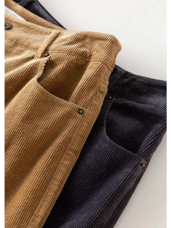 DUSHU-Pantalones informales de pana que combinan con todo para mujer, pantalón cónico grueso, Retro, caqui, de cintura alta, holgado