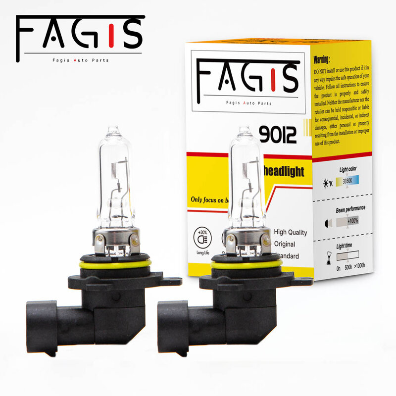 Fagis-bombillas halógenas para faros delanteros de coche, 1 piezas, marca estadounidense, 9012 Hir2, 12V, 55W, 3350K, color blanco cálido