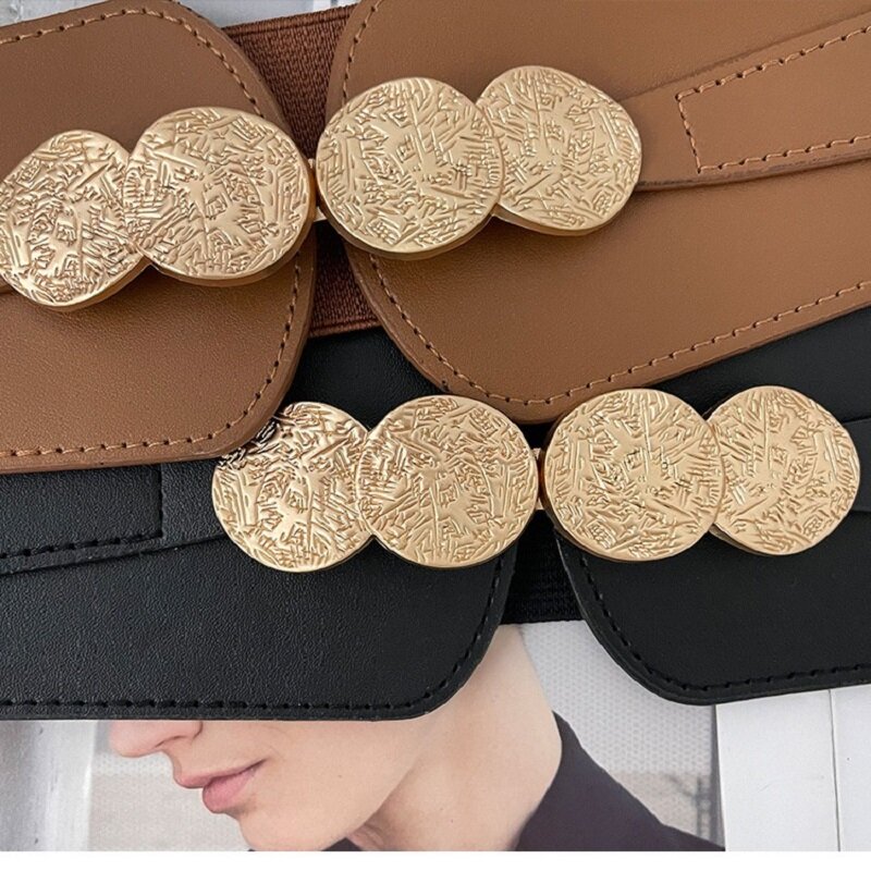 ZLY-cinturilla de cuero sintético para mujer, cinturón de lujo con hebilla de Metal dorada redonda, decoración para vestido, abrigo, 2024
