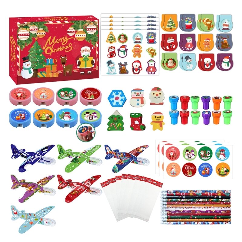 Kerstbriefpapierset, kerstfeestbedankjesset voor kinderen, klasbriefpapiercadeau inclusief potlood, gum en meer