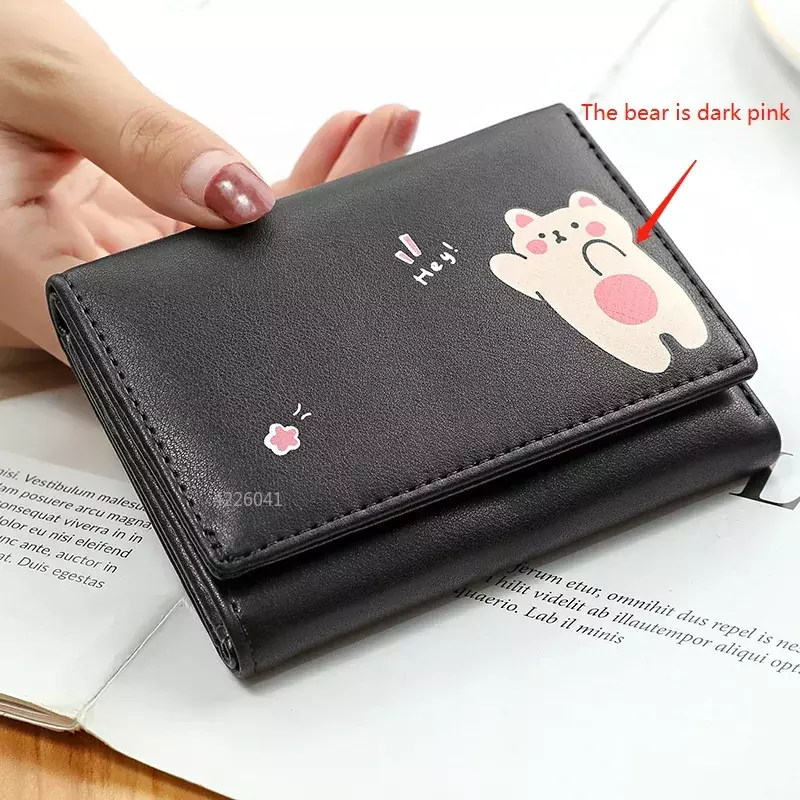 Damskie krótkie słodkie portfele studenckie potrójne składany pojemnik na karty dziewczęce torba na karty portmonetka portmonetka damskie portfele torby kartonowe