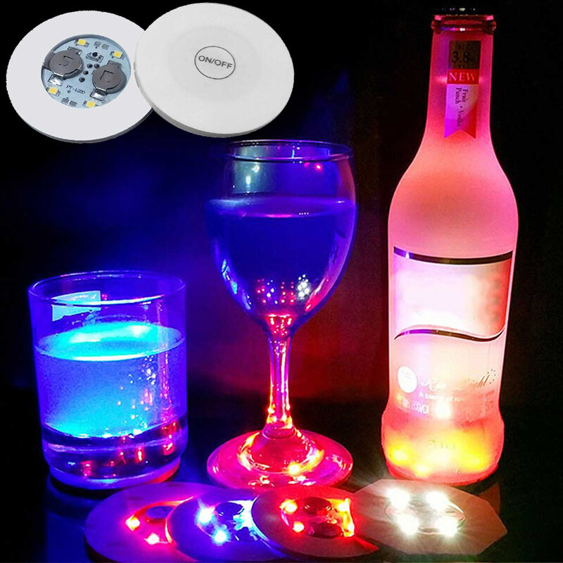 Colorido piscando brilhante vinho garrafa LED coaster luz, iluminado coasters, adesivo para bar, festa de casamento, 1pc