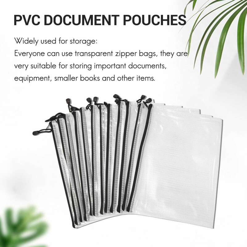 12 Pcs Zipper File Bag A4 Zipper Mesh Bag Board Game Storage Bag PVC File Bag Office Supplies Storage Bag (34CMx24CM)