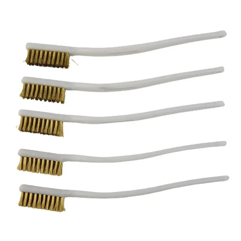 5Pcs 175mm Brass Wire Brush Mini Plastic Handle Paint Rust Remover Wire Brushes Metal Polishing Burring Tools Cleaning Brush