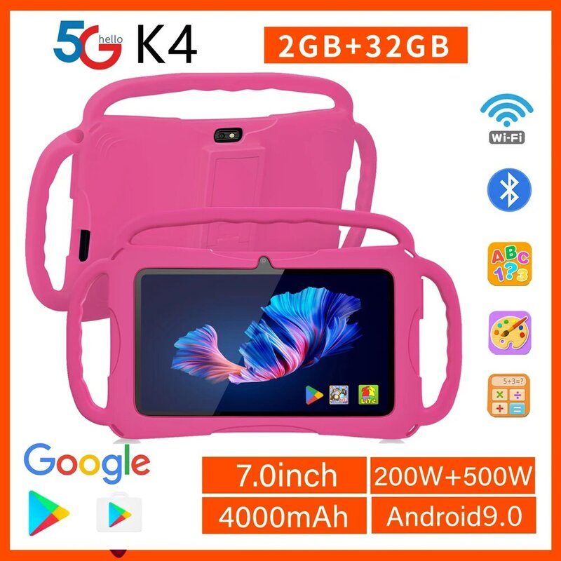 Tableta de 7 pulgadas para niños, tablet android, 32GB, android 9,0, Wi-Fi,Bluetooth, dos cámaras, pc protector