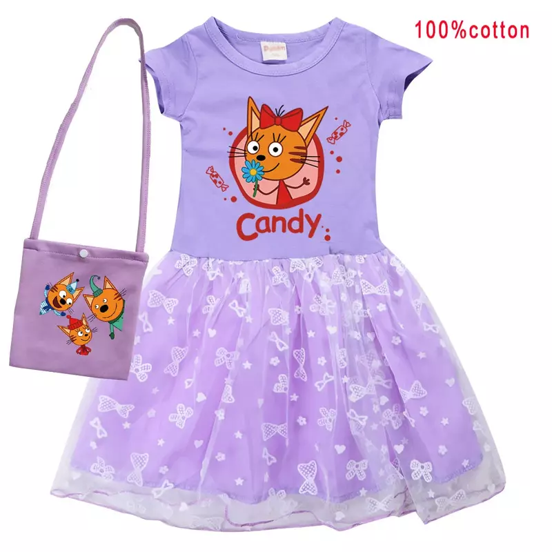 Dziecięce e-koty sukienka dla dzieci trzy kociaki rosyjski odzież z nadrukiem kreskówki dziewczynka kostium na Halloween sukienki dla dzieci księżniczki i torba
