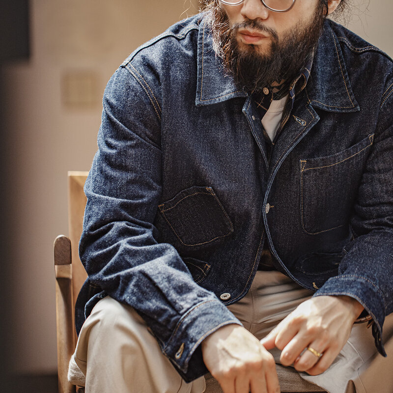 Мужская однобортная джинсовая куртка Maden, синяя Рабочая куртка с отложным воротником и несколькими карманами в стиле ретро, 14 унций, весна 2019