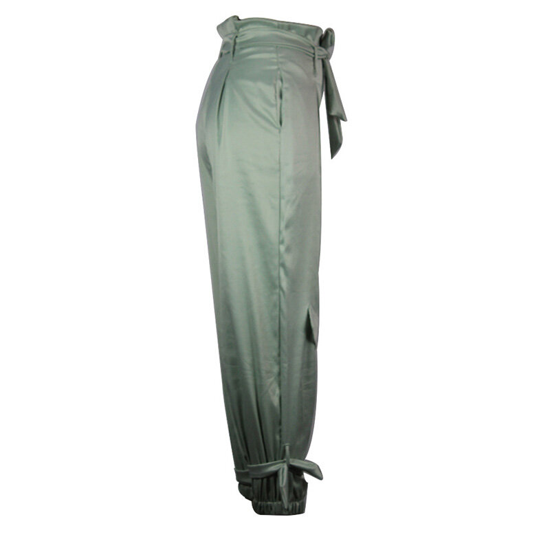 Harajuku plisowana spodnie z wysokim stanem wiosna lato moda ulica bandaż jasnozielony kobiet ołówek dziewięć punktów spodnie Plus rozmiar