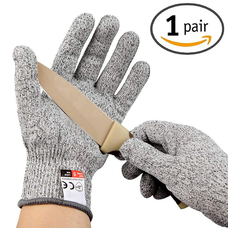 ถุงมือป้องกันการตัด HPPE 5ระดับถุงมือถักกันบาดใช้ในครัวถุงมือตัดกระจกกันหนามกันการฉีกขาด