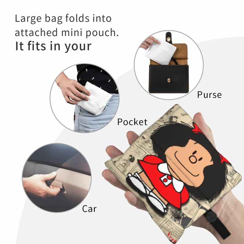 Vintage Mafalda Manga Grocery Shopping Bags Kawaii Shopper Tote Shoulder Bags Big Capacity Portable Quino Comic Cartoon Handbag