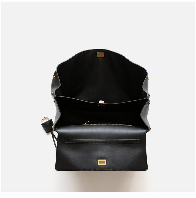 Bolso de diseñador de lujo para mujer, bolsa de cuero genuino de gran capacidad, con cierre de Rodeo dorado, para ir al trabajo, informal, 2024