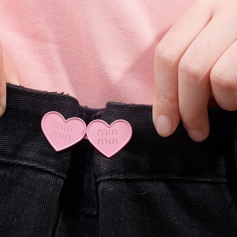 Cute Heart Pin Clip in vita chiusura a scatto in metallo pantaloni spille staccabili senza cuciture fibbia Jeans ridurre la vita stringere le fibbie della spilla