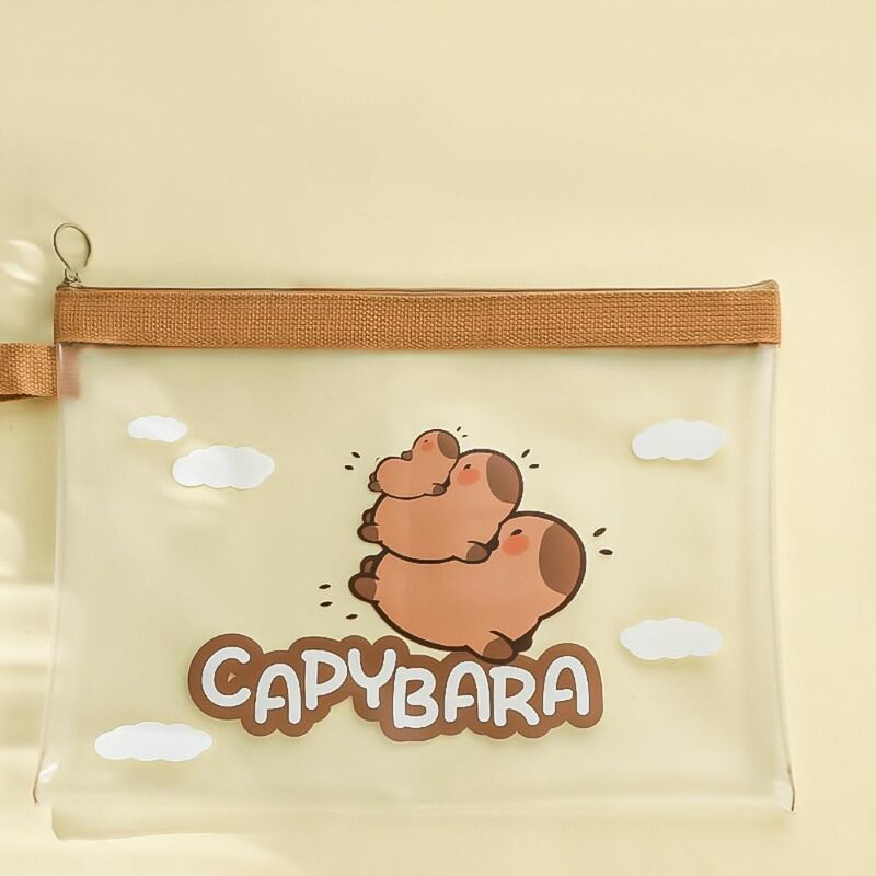 Bolsa de documentos de dibujos animados Capybara, suministros de oficina, bolsa de archivo duradera de PVC A4, organizador de archivos impermeable multifunción para estudiantes