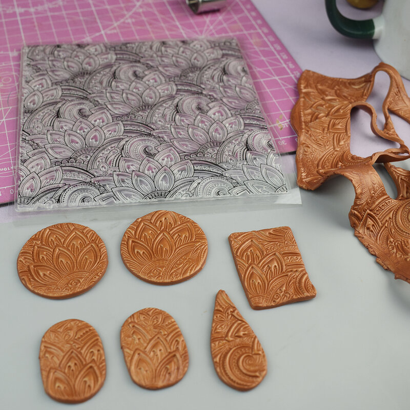 Biżuteria z gliny DIY Mandala tekstura arkusze stempel mata do projektowania indywidualne glina polimerowa kolczyki biżuteria Impression Tools
