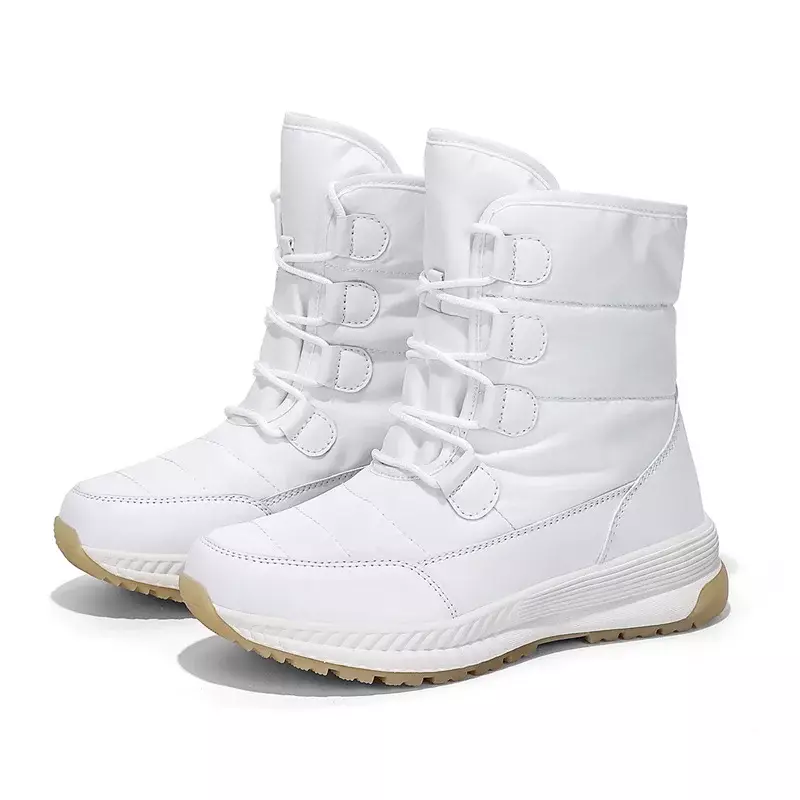 2024 śnieżnych kobiet wodoodpornych utrzymuje ciepło pluszowe buty na platformie damskie sznurowane buty zimowe w połowie buty ze skórki cielęcej Botas feminas
