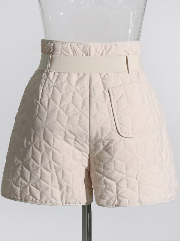 TWOTWINSTYLE-Shorts de cintura alta para mulheres, bolso patchwork, patchwork minimalista, cordão, calças curtas casuais, calças femininas, inverno, novo
