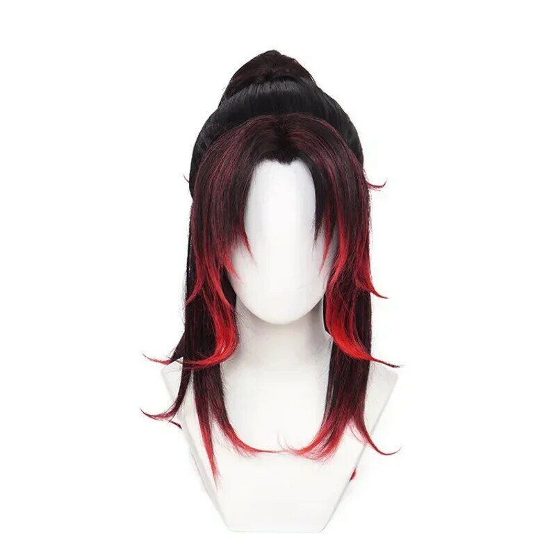 Anime Demon Slayer Kimetsu No Yaiba Cosplay Wig Kokushibo Cosplay Black Red Hair Wig Tattoo Halloween Party Roleplay Accessories