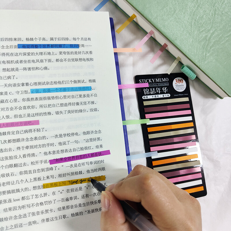Índice do arco-íris transparente Memo Sticky Notepads, papel adesivo, marcador, material escolar, papelaria, KindFuny, 1800 folhas