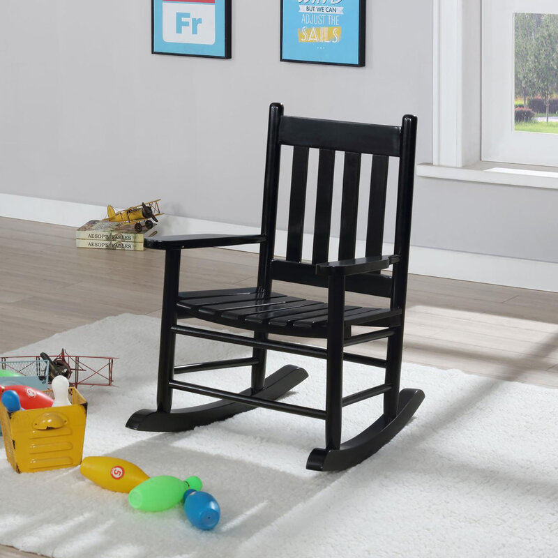 Elegant and Stylish, Black Rocking Chair with Slat Back for Youth