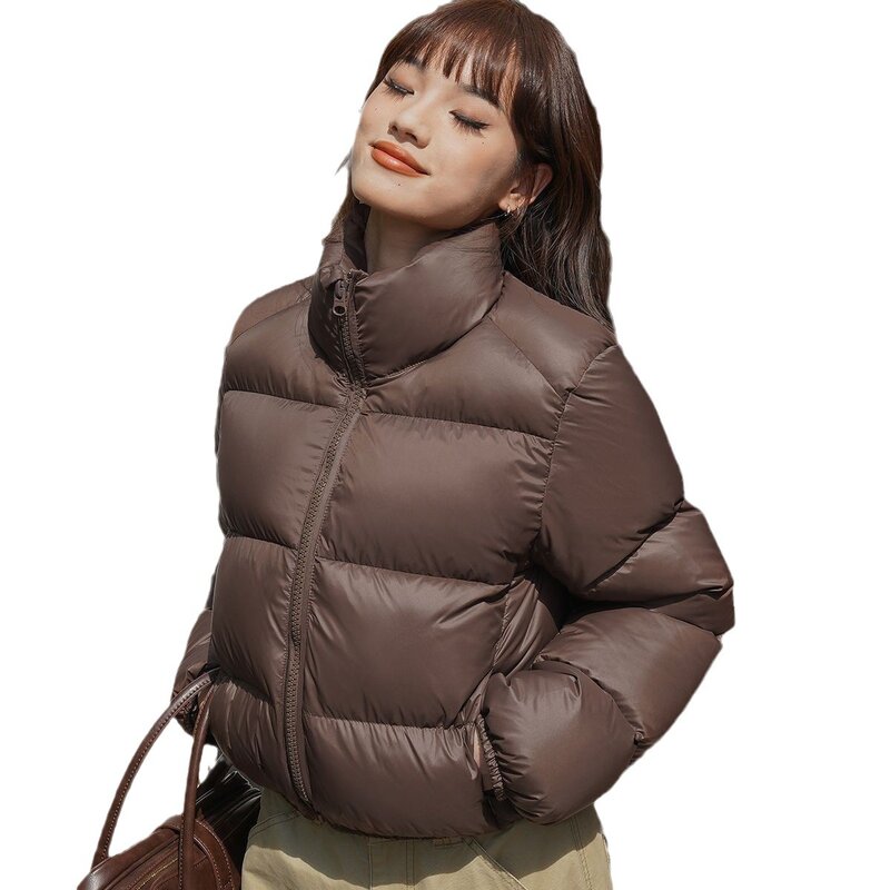 여성용 파카 긴팔 단색 코트, 지퍼 포켓, 하이 스트리트 아우터, 스탠드 칼라, 두껍고 따뜻한 가을 슬림핏