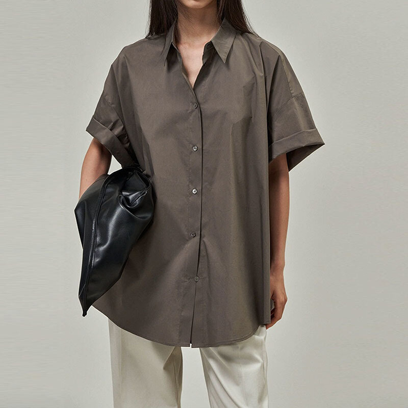 Buttop feminino de manga curta, blusa 100% algodão, camisas grandes, blusas casuais soltas, nova, verão, 2022