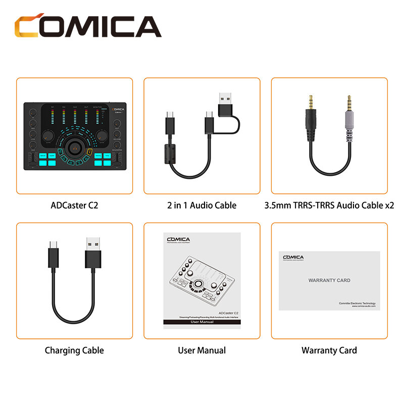 Placa de som Comica C2 Feature-Packed Interface de áudio, gravação, Podcasting, Streaming, Guitarra, Vocalista, Podcast Microfone