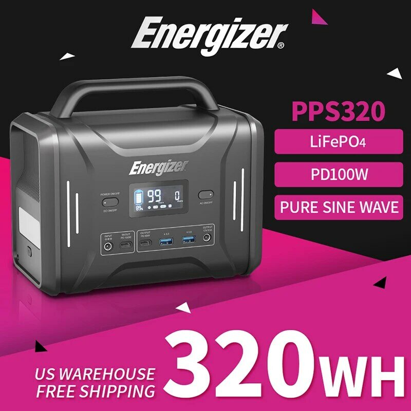 POWERWIN PPS320 ソーラー発電機 320Wh/300W 100Ah Energizer ポータブル発電所 PD100W 高速充電 LiFePO4 バッテリー ガス ボイラー