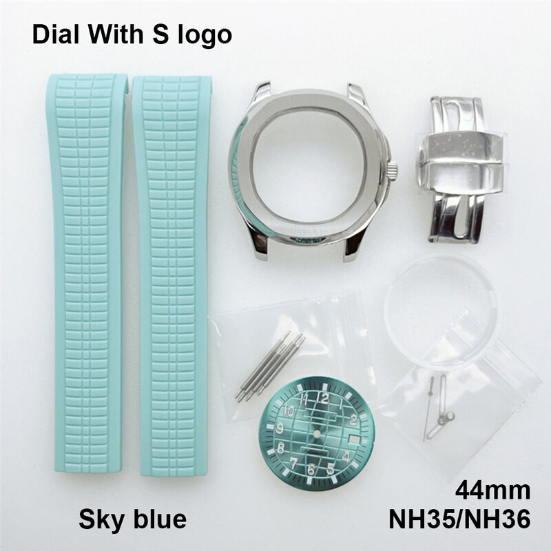 44mm Watch Case With  S Logo Dial PP Watch strap Suitable For Japanese NH35/NH36 Movement Green Luminous Watch   Accessories