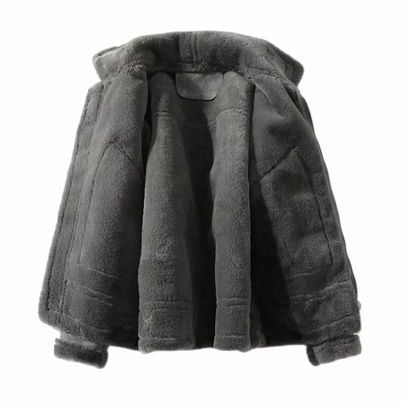 브랜드 가죽 재킷 및 플러스 벨벳 두꺼운 패션 대형 사이즈 카키 남자 PU 재킷, 모피, 가을 겨울 두꺼운 고급