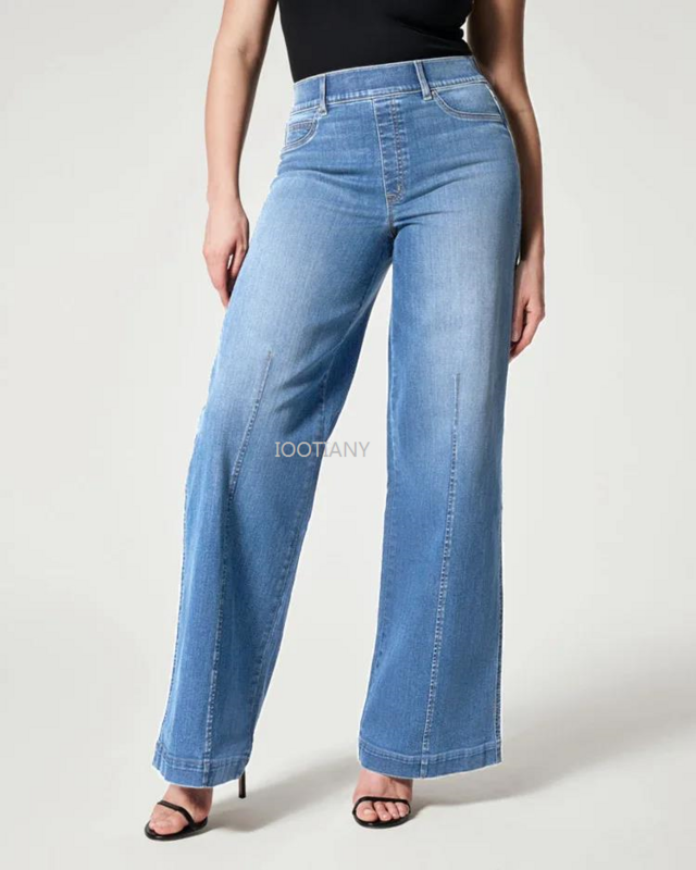 2024 modne dżinsy ze średnim stanem spodnie z szerokimi nogawkami damskie wysoka rozciągliwość jeansy z elastyczną talią prane na co dzień damskie spodnie S-2XL