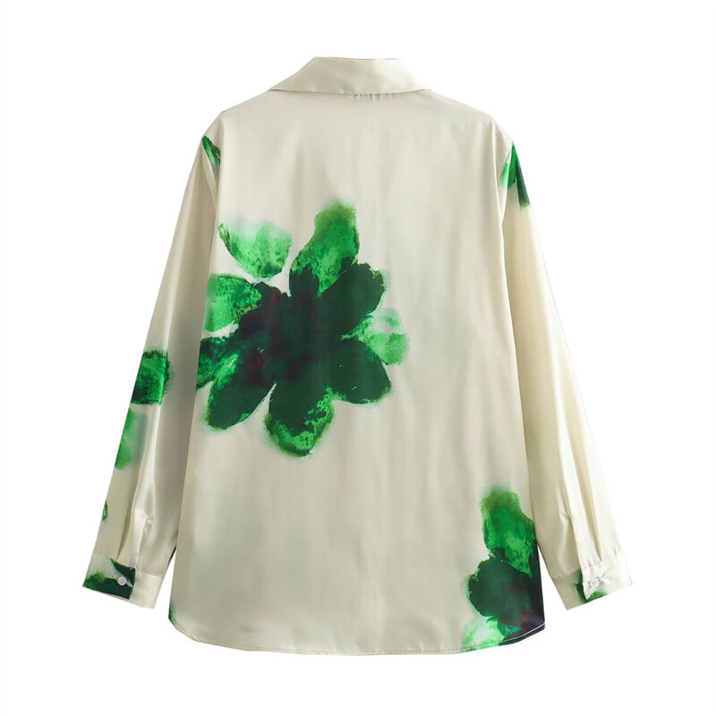 EllYANEllTIAN-Chemise en satin à imprimé floral pour femmes, style pyjama, simple boutonnage, chemisiers surdimensionnés, haut décontracté, nouveau lancement, 2024