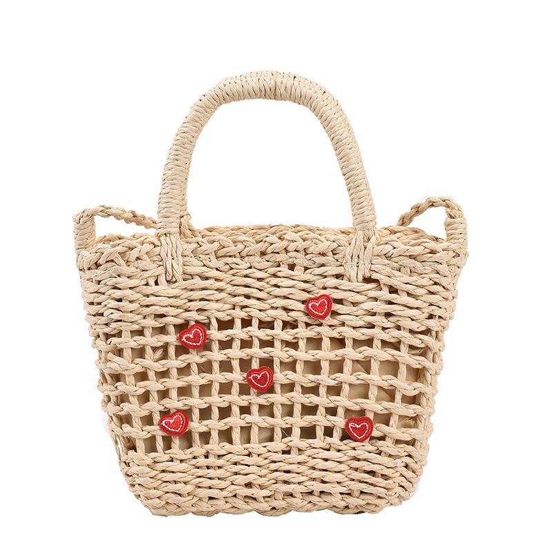 Czeska letnia torba plażowa ze słomy moda ręcznie tkana torba damska wysokiej jakości projektantka damska torba typu Bucket Shopper miłość saszetka na pieniądze