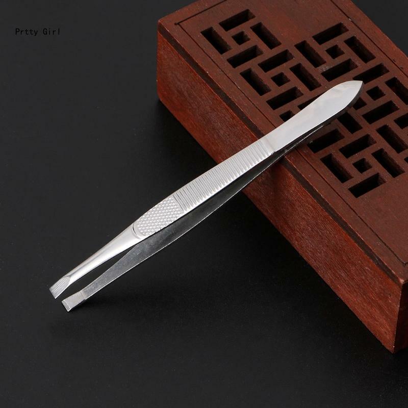 Professional Stainless Steel Eyebrow Hair Removal Tweezer Flat Tip Tool New D2TA