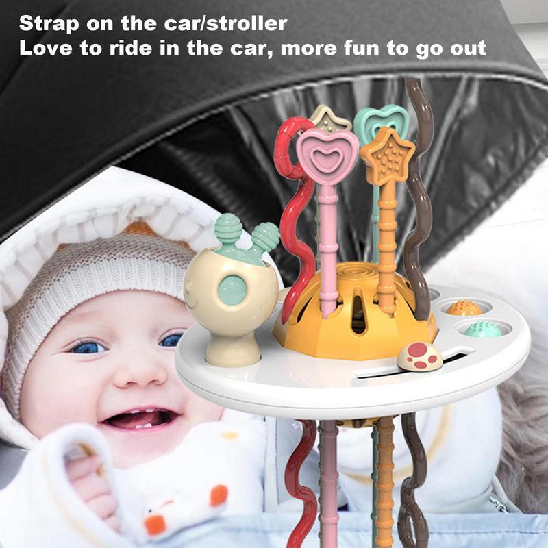Montessori UFO Toy Montessori zabawki sensoryczne ciągnięcie zabawka zdolności motoryczne dotykowa percepcja słuchowa ręcznie koordynacja oka dla
