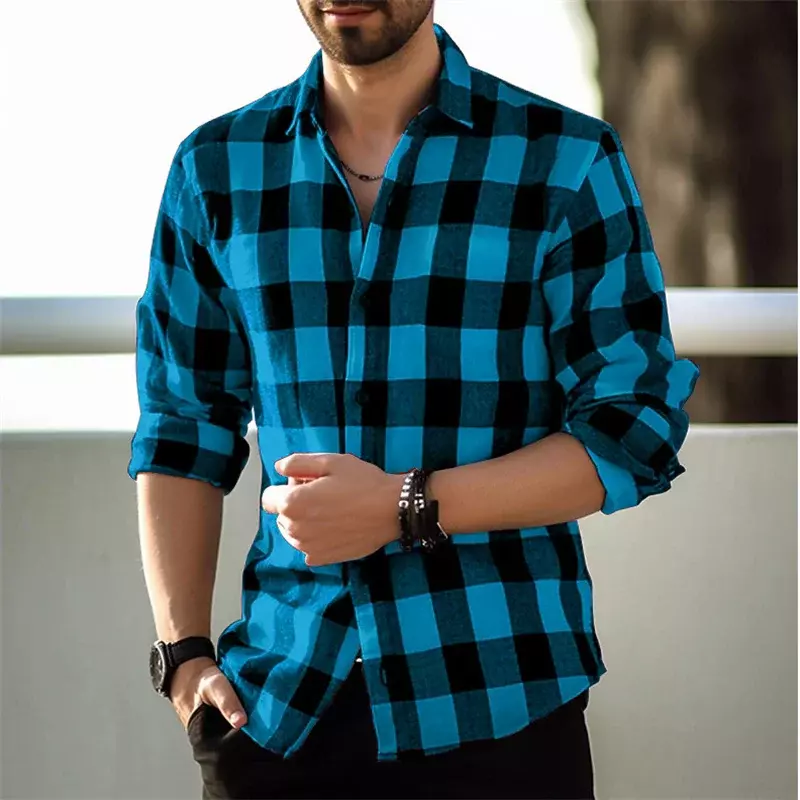 Men's Blazer Shirt Plaid Square Casual Office Fashion Trend High Quality Soft Comfortable Fabric Lapel Long Sleeves Plus Size