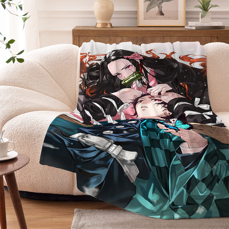 Sofa Blankets for Winter Anime D-Demons Slayer Warm Knee Bed Fleece Camping Fluffy Soft Blankets Microfiber Bedding King Size