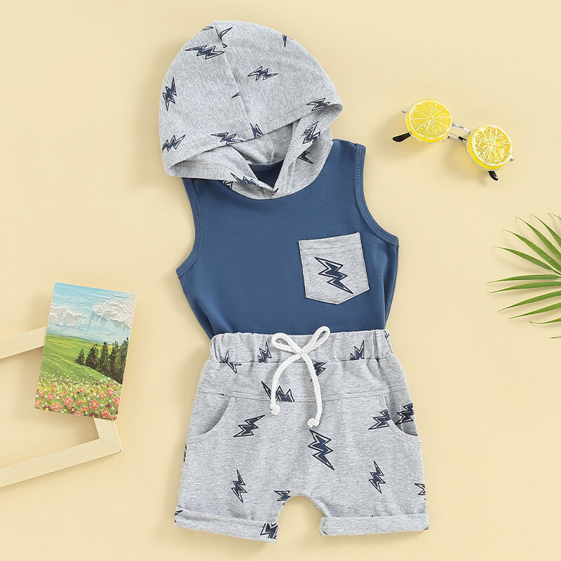 Tenues d'été pour bébé garçon, haut à capuche imprimé à carreaux, précieux ensemble short de jogging, vêtements décontractés pour bébé