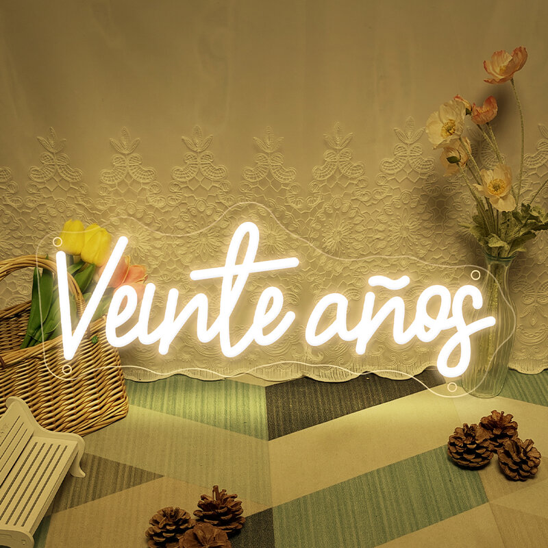Letreros Led de neón para Veinte años, luces de feliz cumpleaños en español, USB, arte para fiesta en casa, pared, habitación, Decoración de cumpleaños
