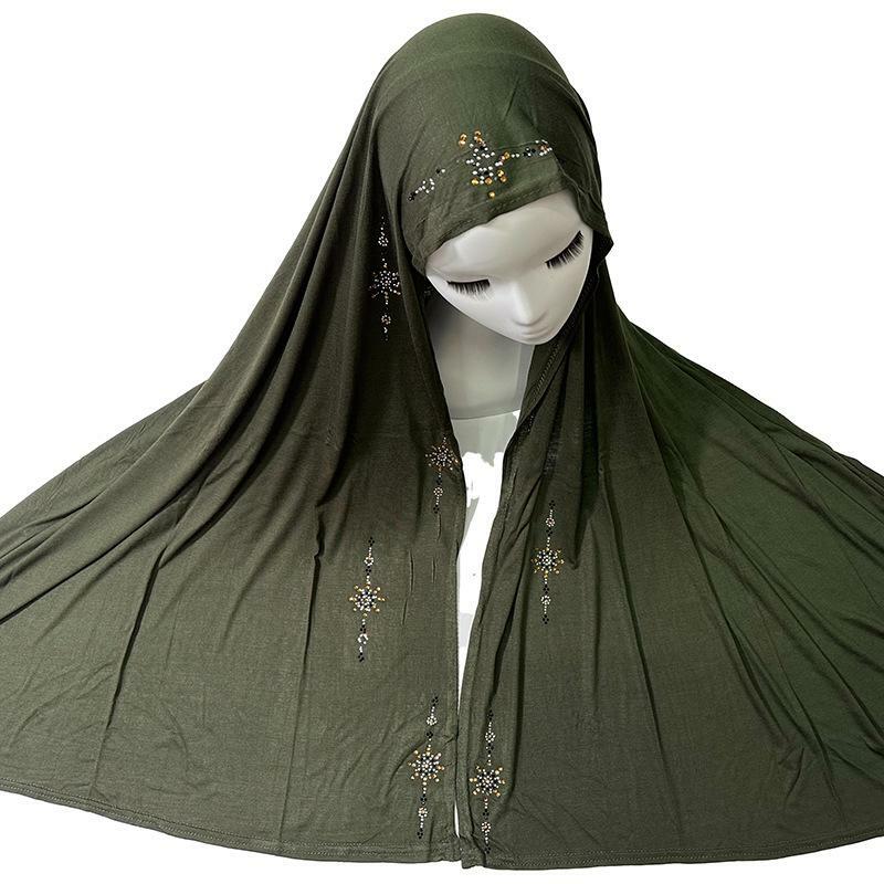 Hijab de algodón mercerizado para mujer, bufanda larga de Color sólido con diamantes de imitación decorativos, transpirable, 170x70cm, 1 unidad