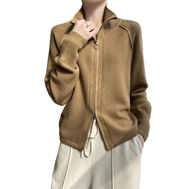 Wool Cardigan Sweater Women Turtleneck Long Sleeve Top Korean Style New in Outerwears Mujer Knit Zipper Designer Spring Clothe