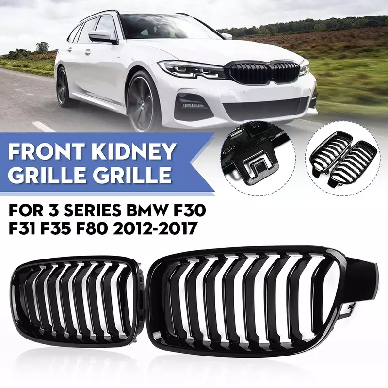 Sepasang kisi depan hitam mengkilap, kisi ginjal untuk BMW 3 Series F30 F31 F35 F80 2012-2018 balap tudung Inlet Gril