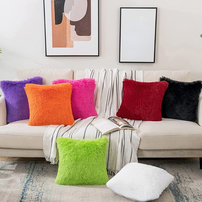 Juste de coussin en fourrure douce, taie d'oreiller décorative en peluche confortable pour salon, décor de canapé, blanc, gris, 43x43cm