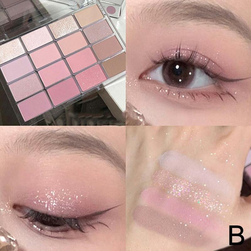 16 Color Pink Glitter Eyeshadow Palette Matte Pearlescent Eye Blush Saturation Earth Shadow Brown Smoked Pigment Makeup Low B2M3