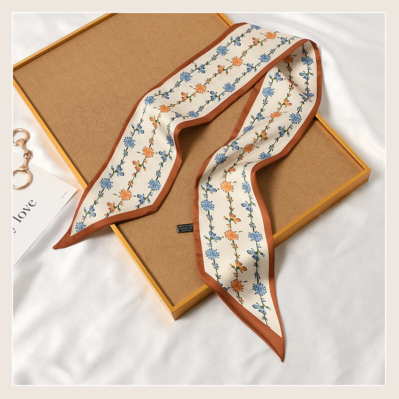 Pañuelo ancho decorado para mujer, Bandana pequeña con patrón clásico, a la moda