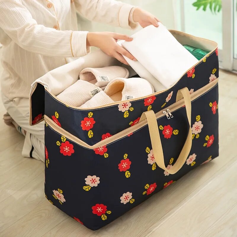 Portable Dustproof Luggage Storage Bag, Double-Layer, Large Capacity, Clothes Finishing Bag, Oxford Cloth Quilt, Packing Handbag