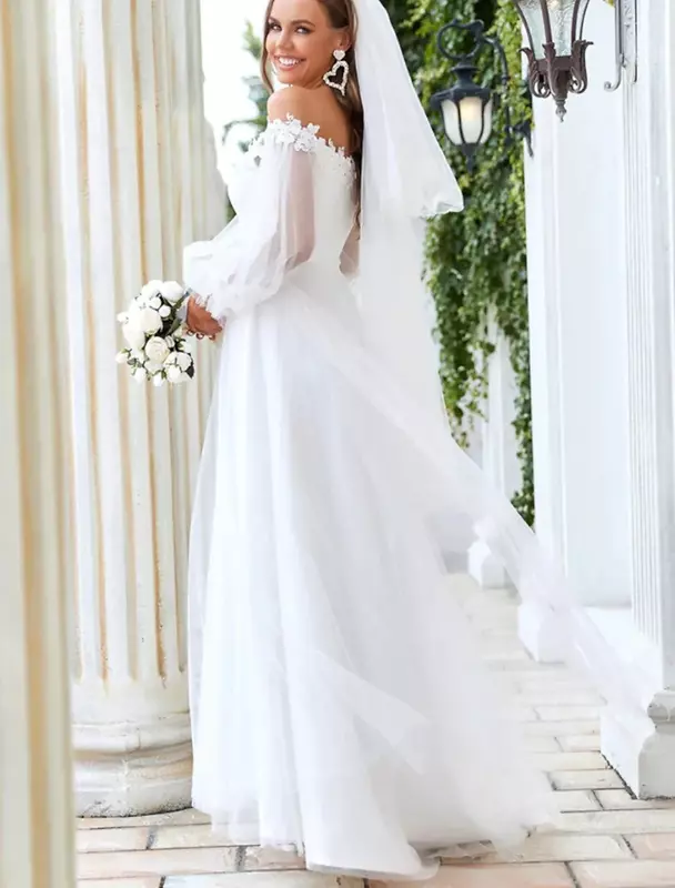 Elegant A line wedding dress sexy backless V-neck lace decal removable train beach long sleeve bridal dress custom new 2024