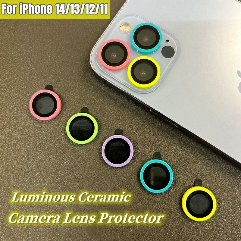 For iPhone 15 Pro Max 14 13 12 Pro Max Luminous Lens Protector Ceramic Camera Lens Protective Glass On iPhone 13 mini 14pro max