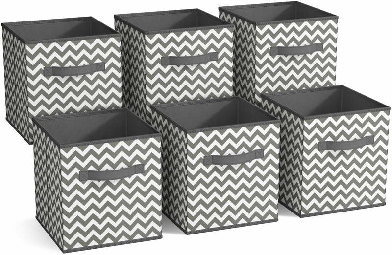 Cube de rangement en tissu pour adultes et enfants, bacs gris chevron et blanc, lot de 6