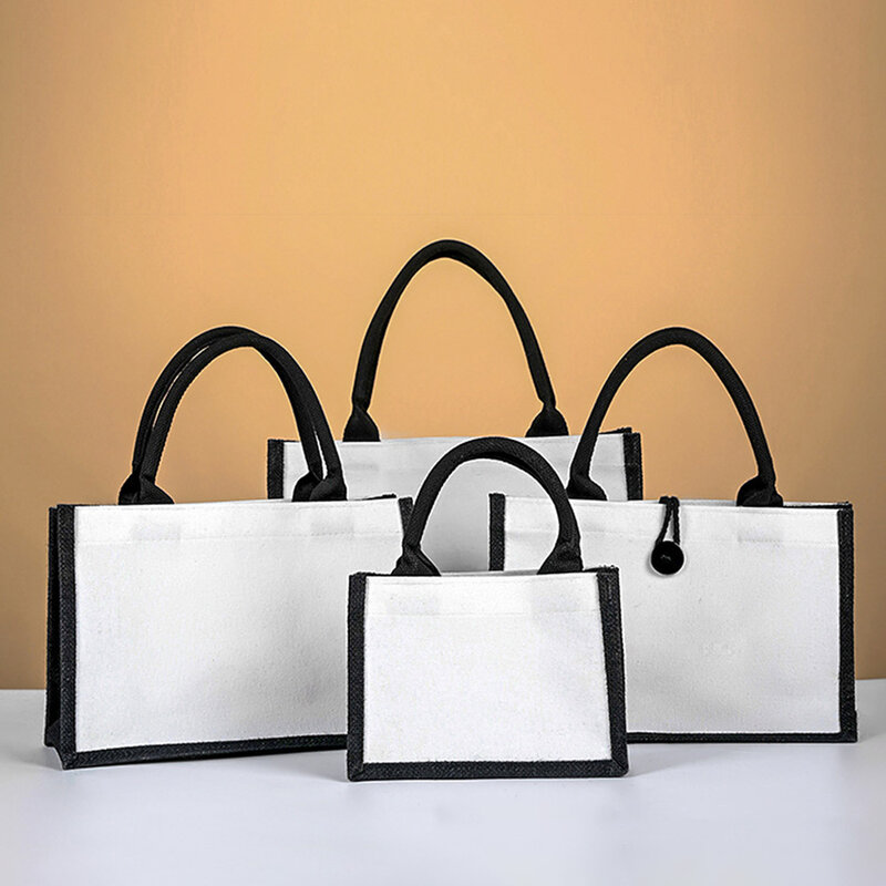 قماش الكتان حمل حقيبة سعة كبيرة حقيبة تسوق المحمولة صديقة للبيئة البقالة حقيبة يد أبيض اللون متعدد الحجم المرأة المتسوق حقيبة